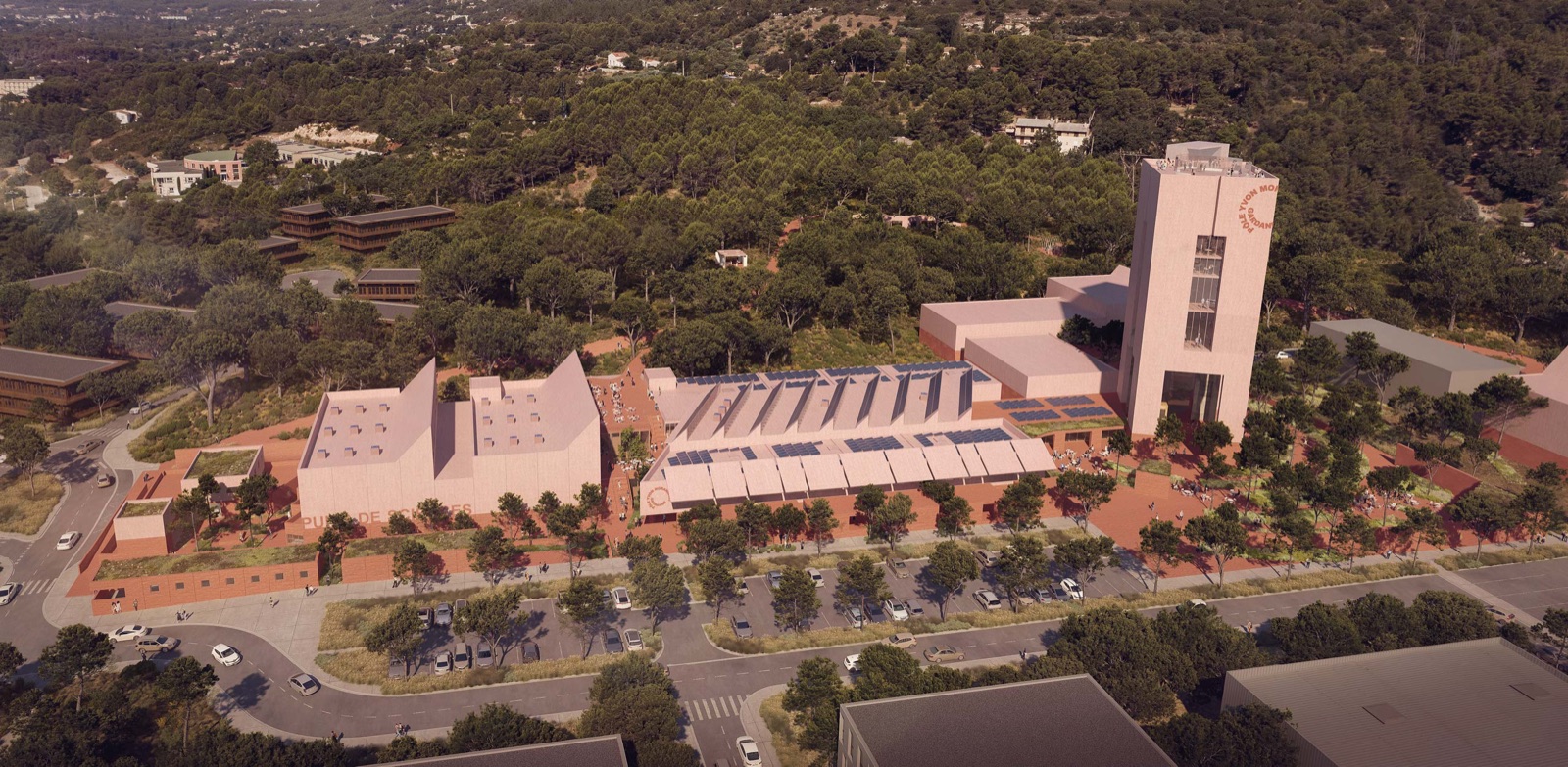 Vista aerea 3D dell'edificio Chargekeeper